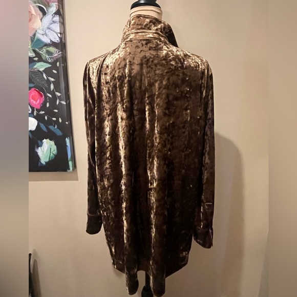 NWT Multiples Velvet Button-Up Shirt in Rich Brown, XL - Picture 3 of 7